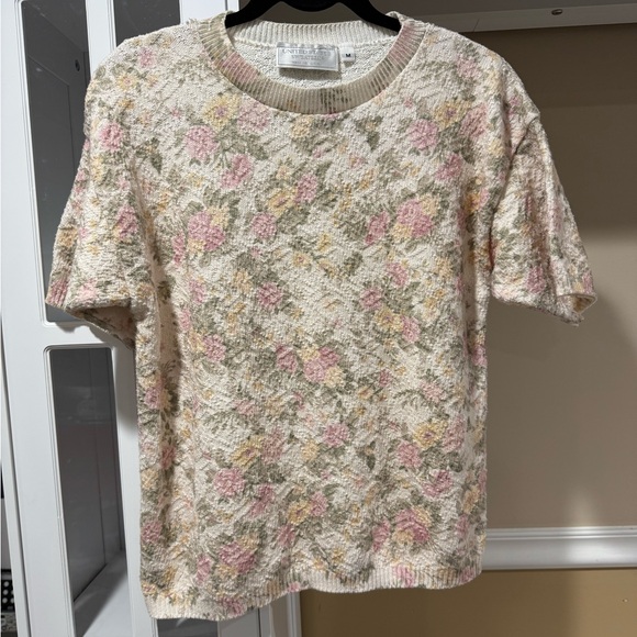 united states sweaters Sweaters - Vintage Floral Knit Short Sleeve Sweater